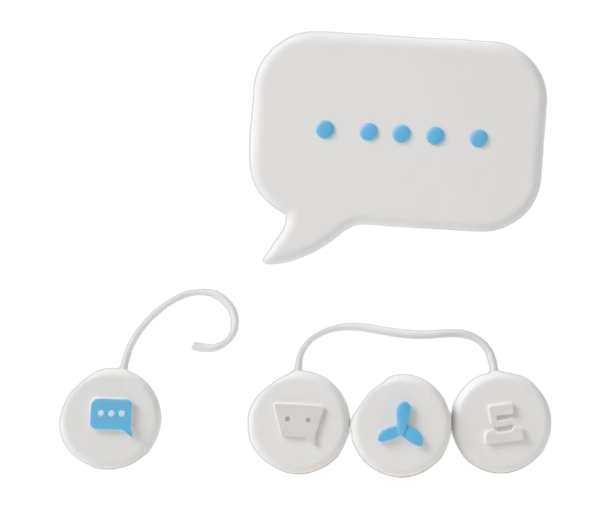 A chat bubble connected to three team messaging app tiles