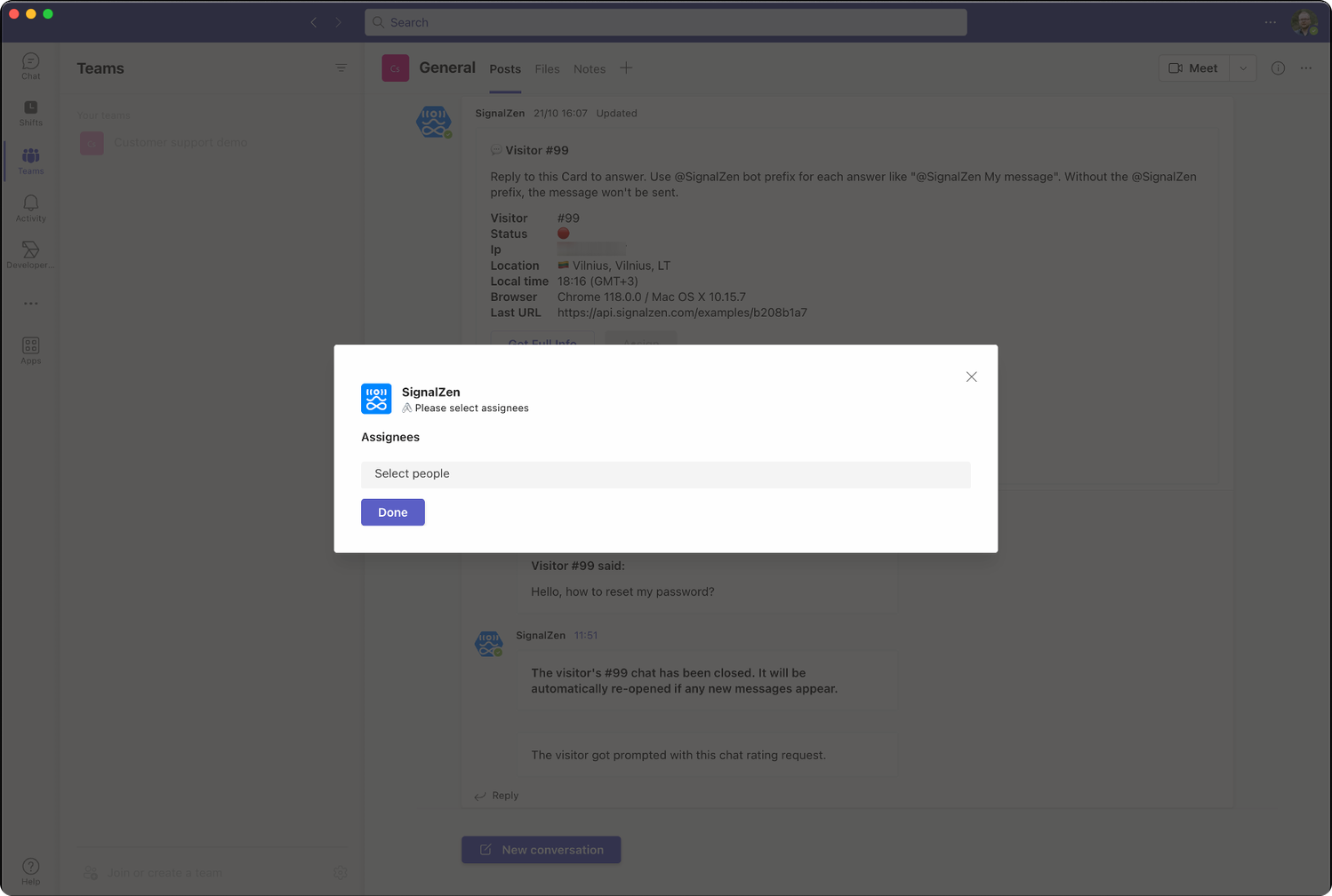 Assigning a colleague to a chat from Microsoft Teams