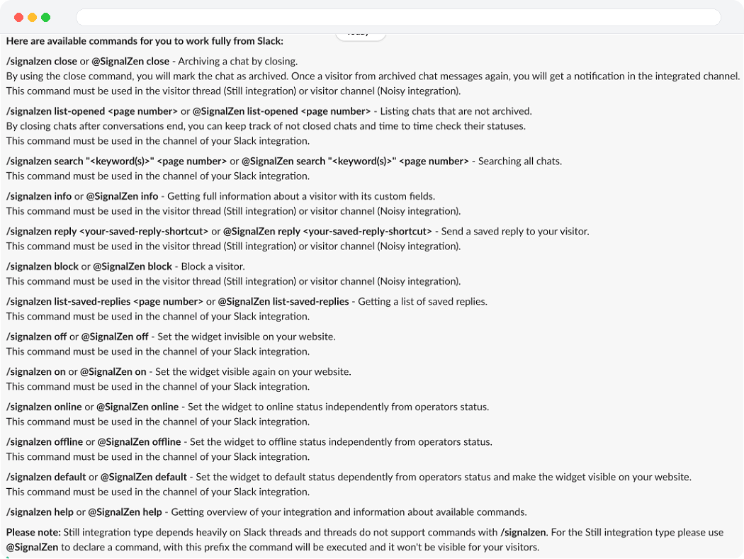SignalZen help command in Slack