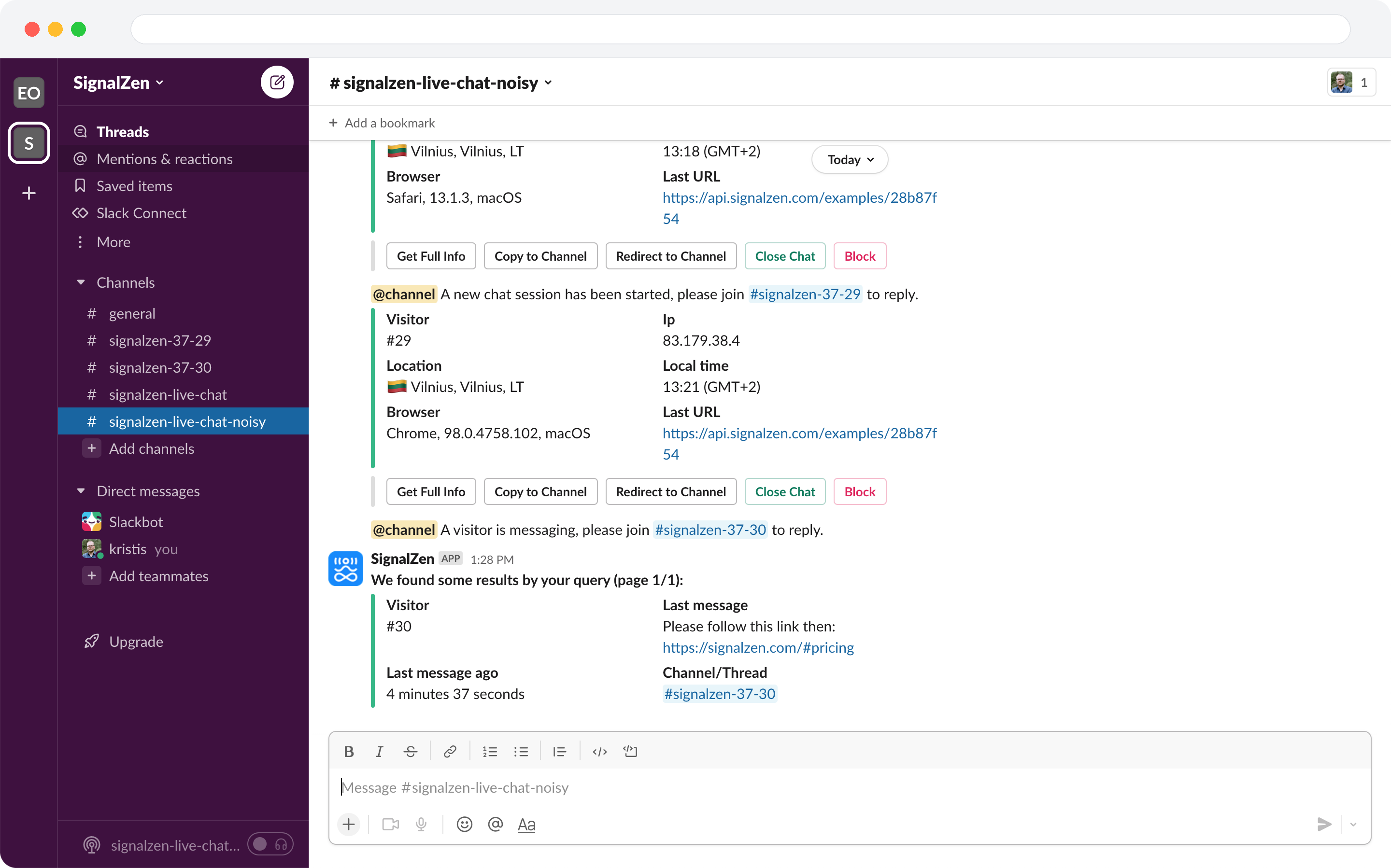 Searching for chats directly from Slack